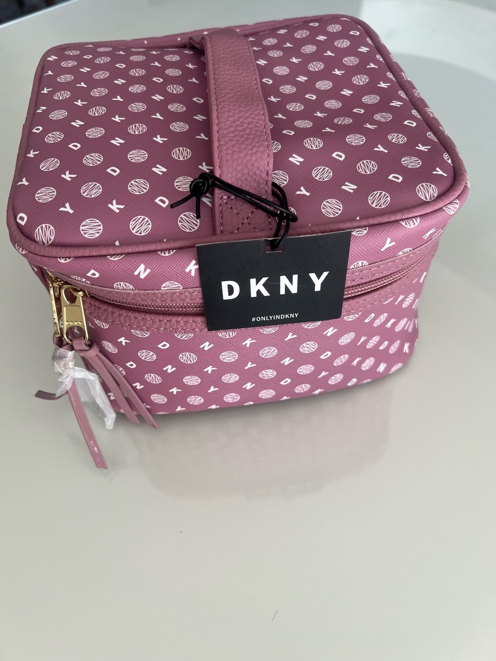 DKNY Rose Pink Logo-Print Cosmetic Case